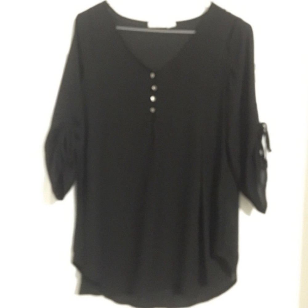 Ricki's | Relaxed Fit Black Ruched 3/4 Sleeve Top Blouse Shirt